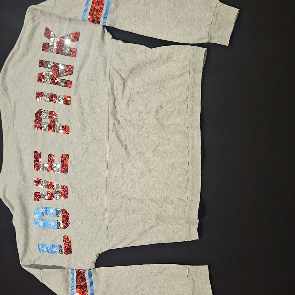 PINK Victorias secret- Gray sweatshirt/BLING RED-WHITE-BLUE‎ Crop top Sz S